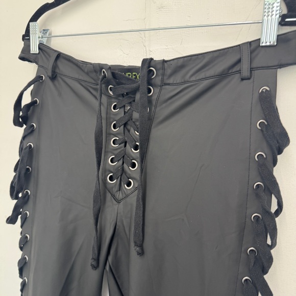 CLUB EXX ROWDY ROOM LACE-UP PANTS black faux leather Y2K Gothic XL Dolls Kill - Picture 6 of 11